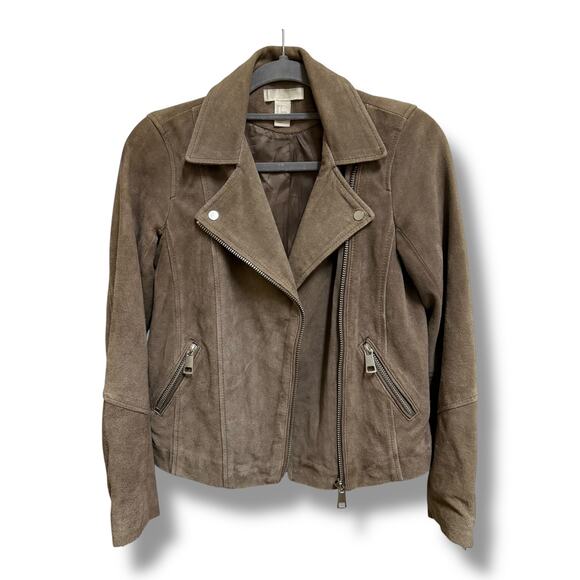 H&M Women's Faux Suede Biker Jacket – Size 2 – Taupe – Edgy & Versatile - Picture 5 of 14